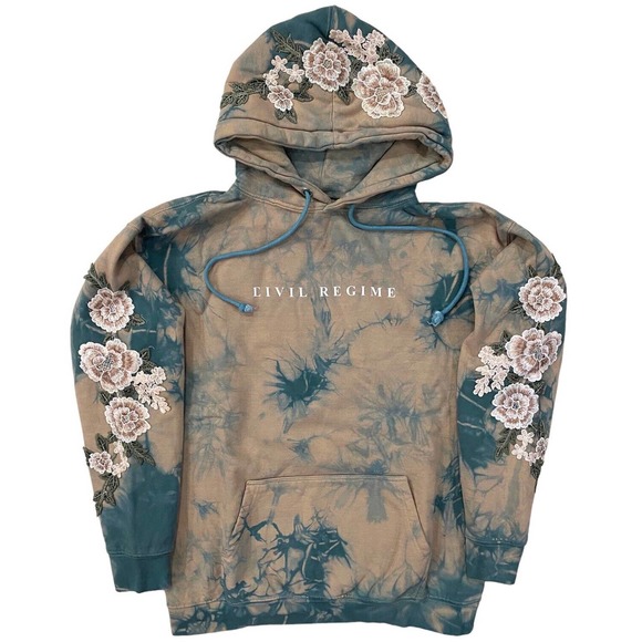 Civil Regime by Darc Sport Women's Embroidered White Roses Tie Dye Hoodie - Picture 1 of 5